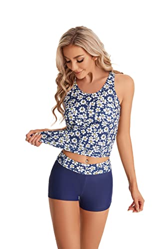 nadamuSun Tankini Badeanzüge für Damen und Mädchen Halter Badeanzüge Floral Print Bademode Halter Swim Tank Plus Size (M, X1) von nadamuSun