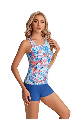 nadamuSun Tankini Badeanzüge für Damen und Mädchen Halter Badeanzüge Floral Print Bademode Halter Swim Tank Plus Size (XL, X2) von nadamuSun