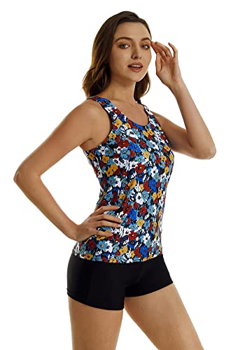 nadamuSun Tankini-Badeanzüge mit hohem Halsausschnitt für Frauen Halter-Badeanzüge Blumendruck-Badebekleidung Halter-Badeanzug (L, X5) von nadamuSun