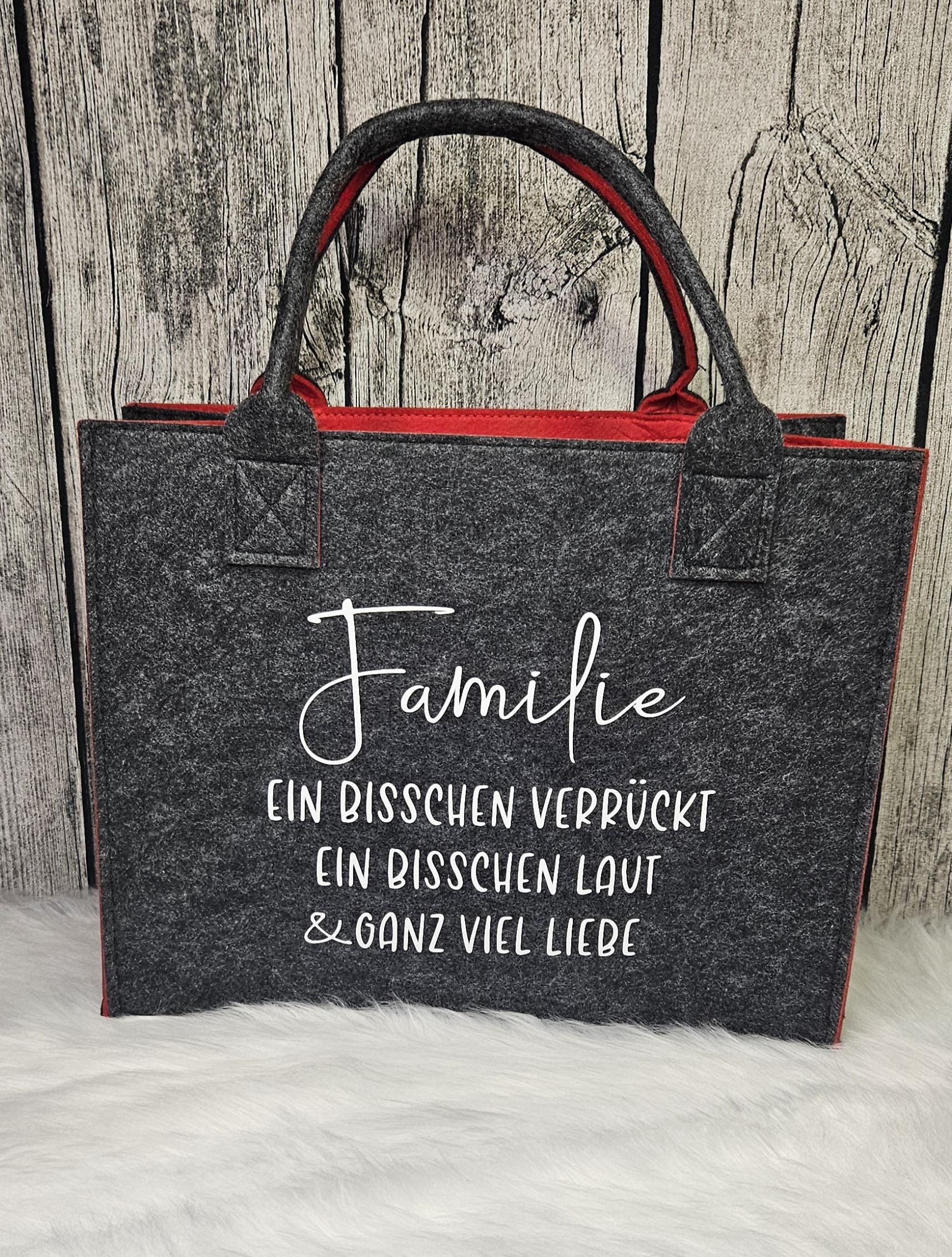 Filztaschen | Geschenk Bunt Robuste Filztasche Mit Spruch "Familie" von nadelkonfetti