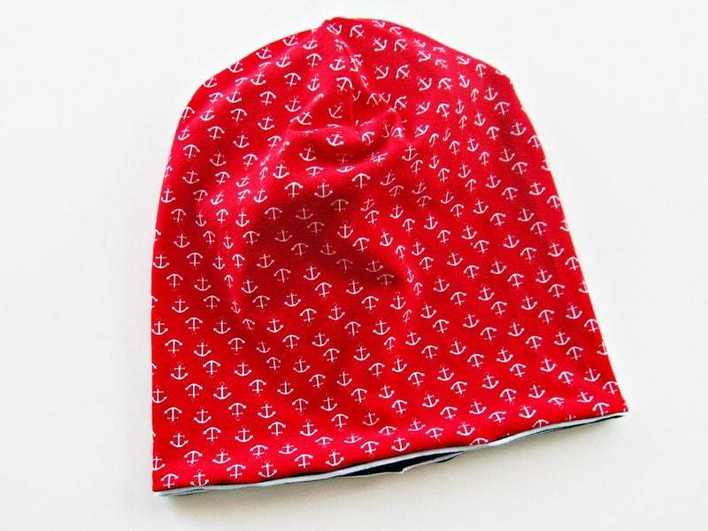 Beanie "Anker' Für Baby Kinder Wendebeanie Mütze Doppellagig Rot Größe Wählbar von nadelspinnereiwerk