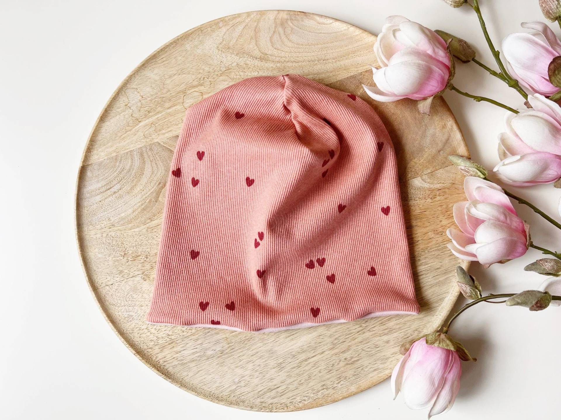 Beanie "Hearts' Wendebeanie Für Baby Kinder Mütze Rosa Größe Wählbar von nadelspinnereiwerk