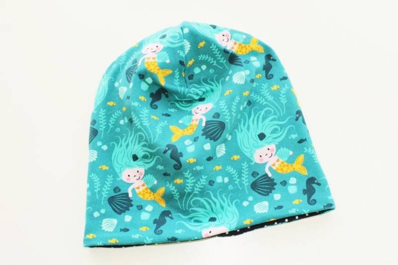 Beanie "Kleine Meerjungfrau' Wendebeanie Kinder Petrol Größe Wählbar von nadelspinnereiwerk