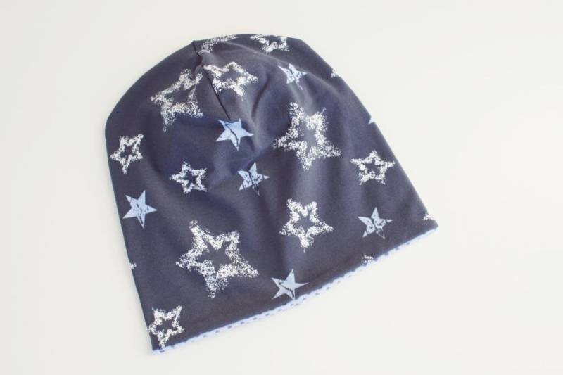 Beanie "sterne' Für Baby Kinder Wendebeanie Mütze Doppellagig Anthrazit Größe Wählbar von nadelspinnereiwerk