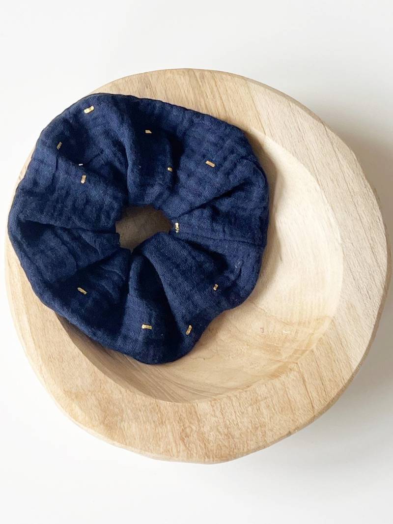 Scrunchie "Foil Stripes' Haargummi Zopfgummi Doppellagig Marine von nadelspinnereiwerk