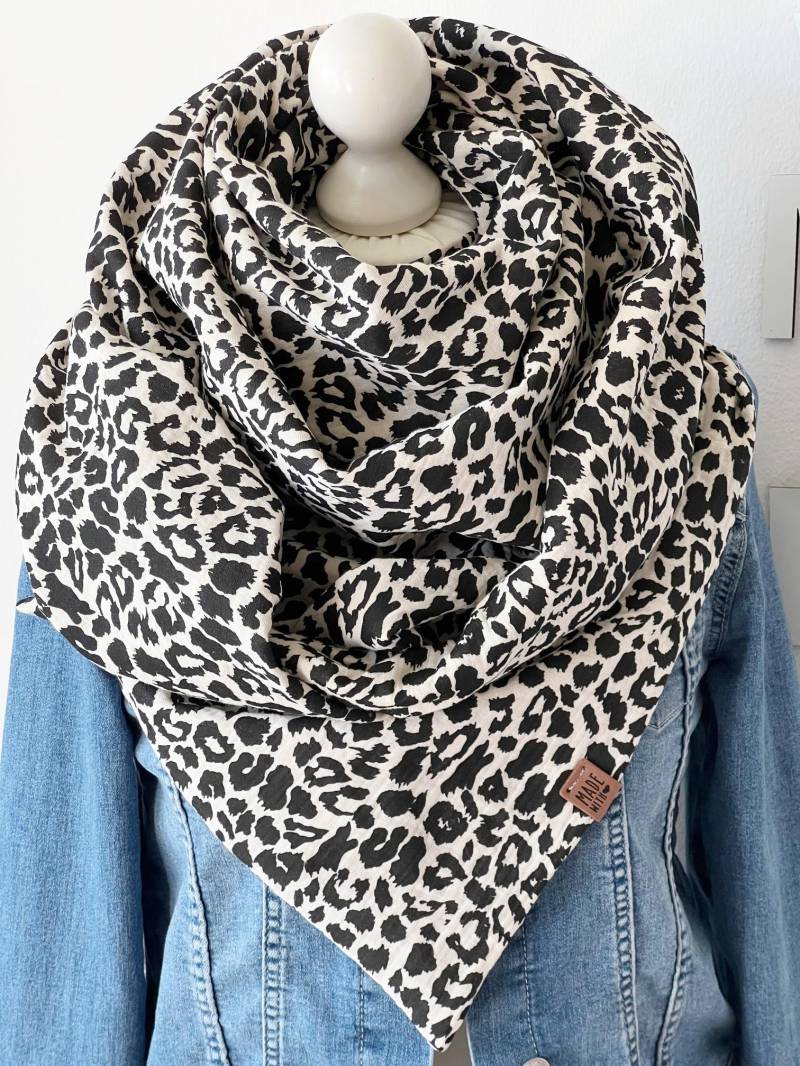 xxl Musselin Tuch "Animal Print' Erwachsene Dreieckstuch Doppellagig Halstuch Natur von nadelspinnereiwerk