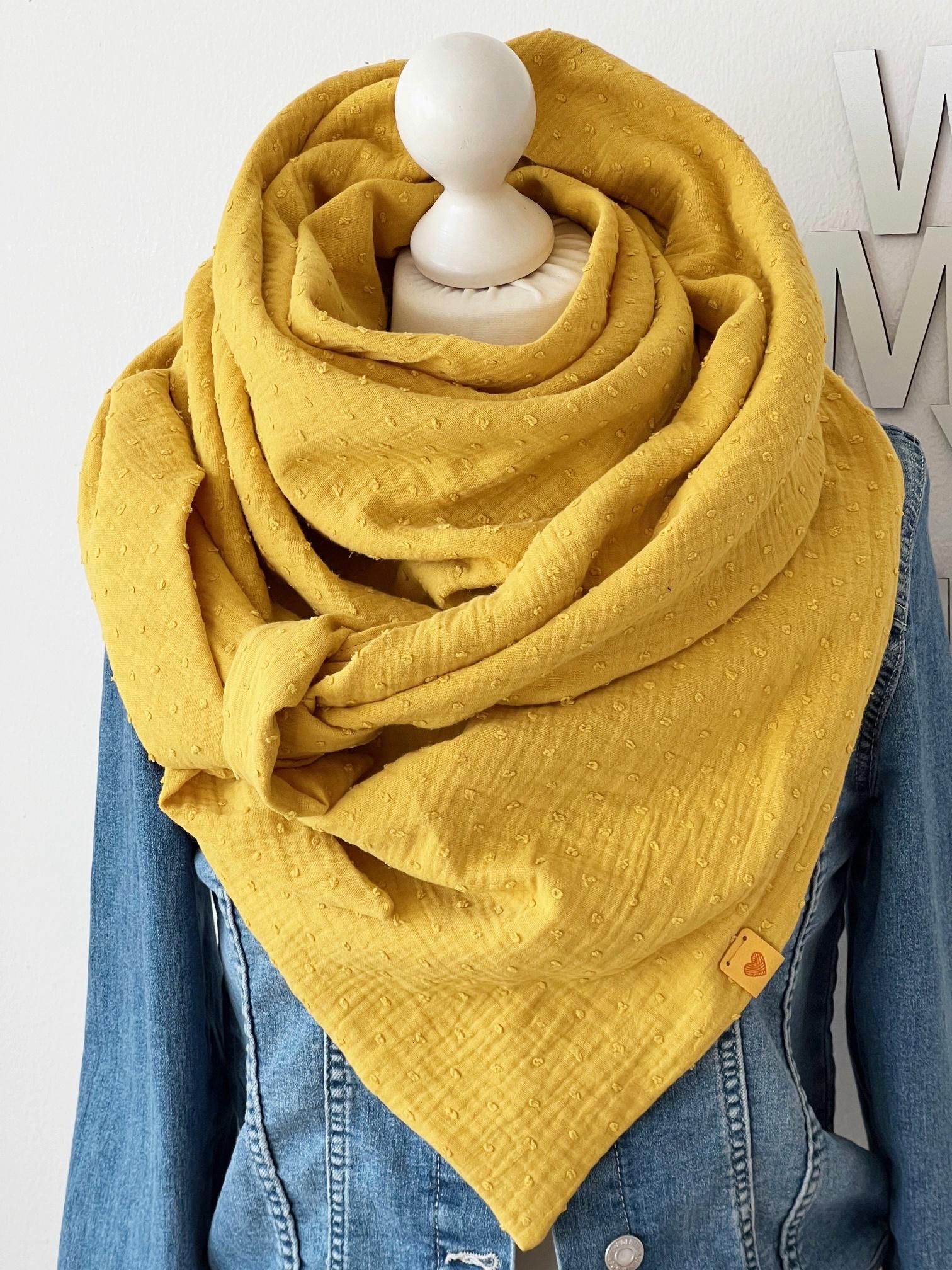 xxl Musselin Tuch "Dobby' Erwachsene Dreieckstuch Doppellagig Halstuch Curry von nadelspinnereiwerk