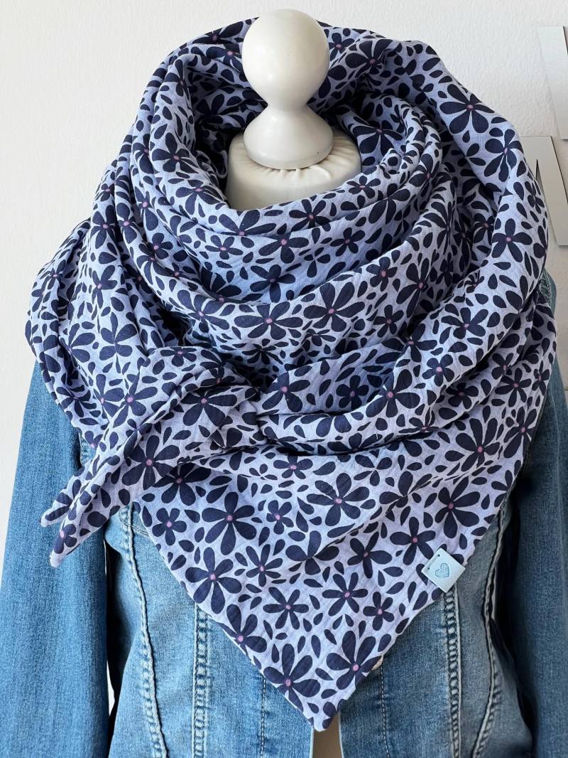 xxl Musselin Tuch "Flowers' Erwachsene Dreieckstuch Doppellagig Halstuch Jeans von nadelspinnereiwerk