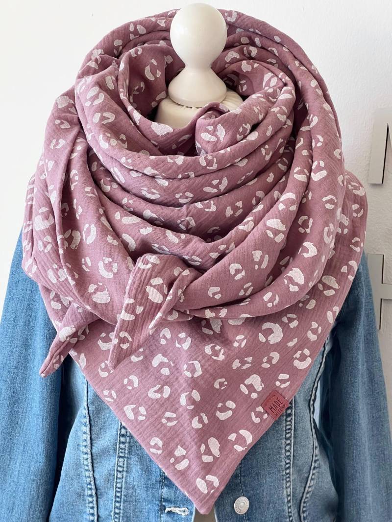xxl Musselin Tuch "Panther' Erwachsene Dreieckstuch Doppellagig Halstuch Mauve von nadelspinnereiwerk