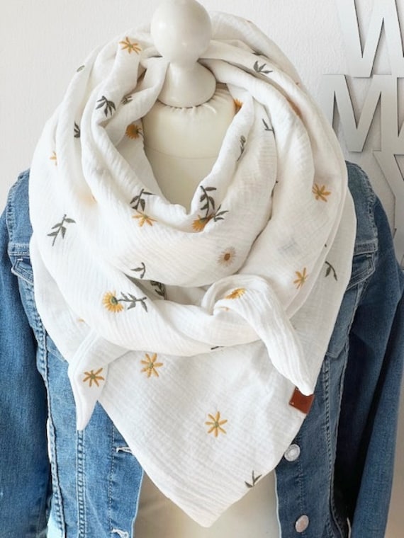 xxl Musselin Tuch "Sunflowers' Erwachsene Dreieckstuch Doppellagig Halstuch Stickerei Off White xxl Musselin Tuch "Sunflowers' Erwachsene Dreieckstuch Doppellagig Halstuch Stickerei Off White von nadelspinnereiwerk