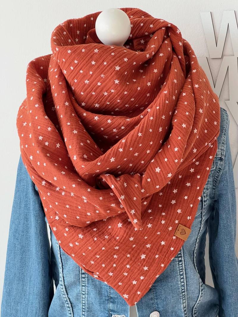 xxl Musselin Tuch "sterne' Erwachsene Dreieckstuch Doppellagig Halstuch Rost von nadelspinnereiwerk