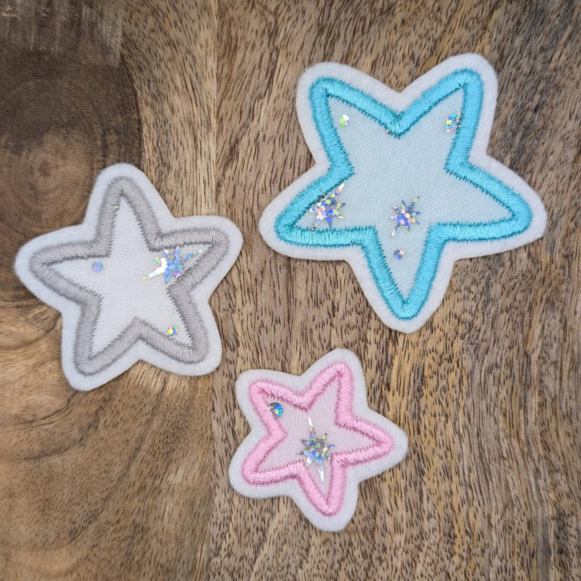 Patch/Applikation/Aufnäher/Bügelbild - Stern, Sternenhimmel Rosa, Weiß, Türkis Glitzer von nadelunikat
