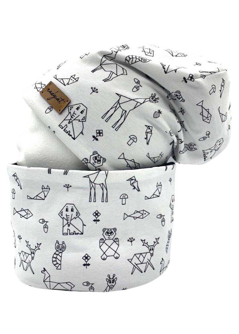 Animals Weiss Beanie Mit Passendem Loop Oder Je Einzeln, Winter Set, Übergangs Mützen Set von nadycat