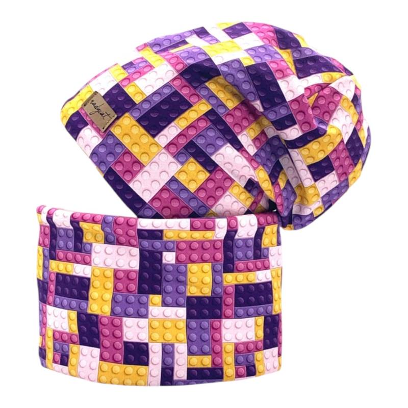 Bausteine Brick Pink, Klemmbausteine, Stones, Beanie Mit Passendem Loop Oder Je Einzeln, Winter Set, Übergangs Mützen Set von nadycat