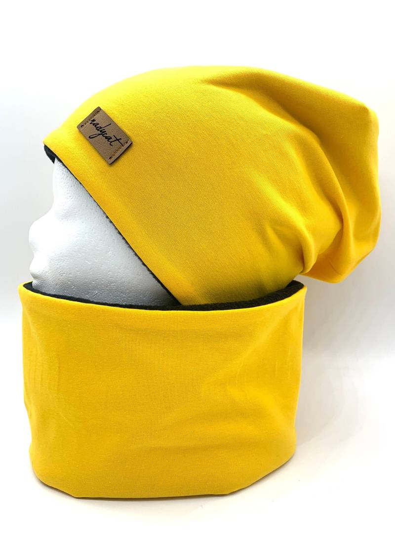 Gelb Uni Beanie Mit Passendem Loop Oder Je Einzeln, Winter Set, Herbst Übergangs Set von nadycat