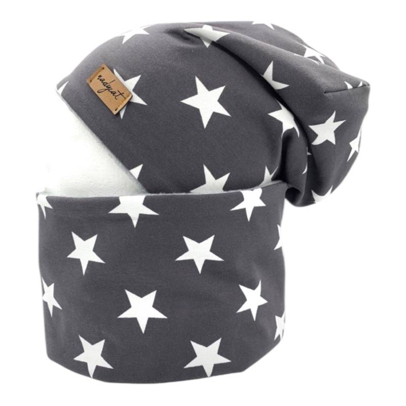 Grey & White Stars, Beanie Mit Passendem Loop Oder Je Einzeln, Winter Set, Übergangs Frühlings Geschenk Für Weihnachten von nadycat