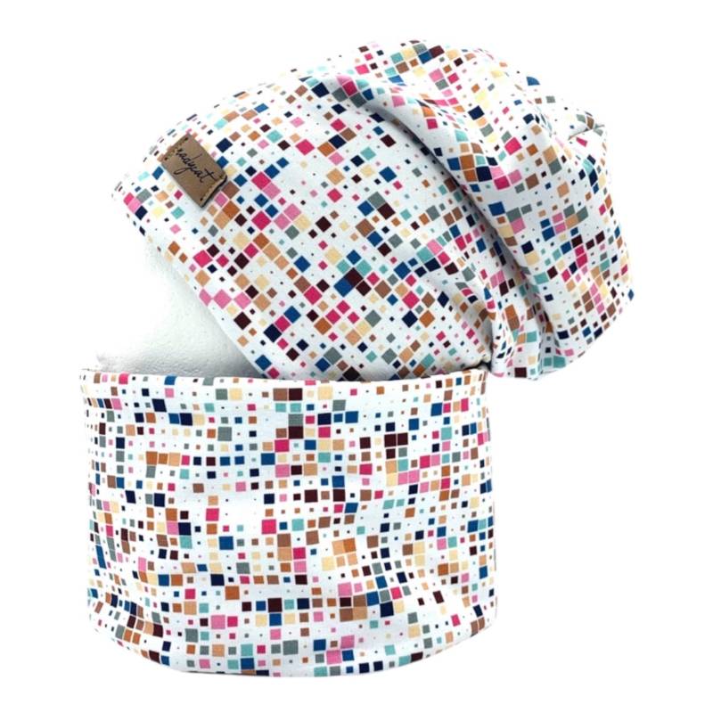 Pixel Brick, Beanie Mit Passendem Loop Oder Je Einzeln, Winter Set, Übergangs Frühlings Set von nadycat