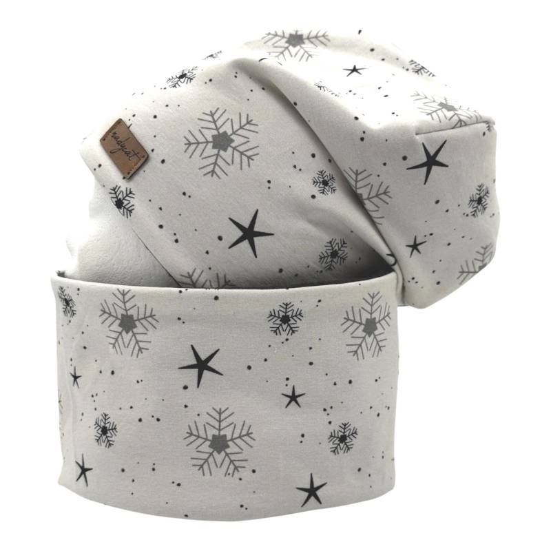 Winterzauber, Beanie Mit Passendem Loop Oder Je Einzeln, Winter Set, Übergangs Mützen Geschenk Weihnachten, Sterne, Schneeflocken von nadycat