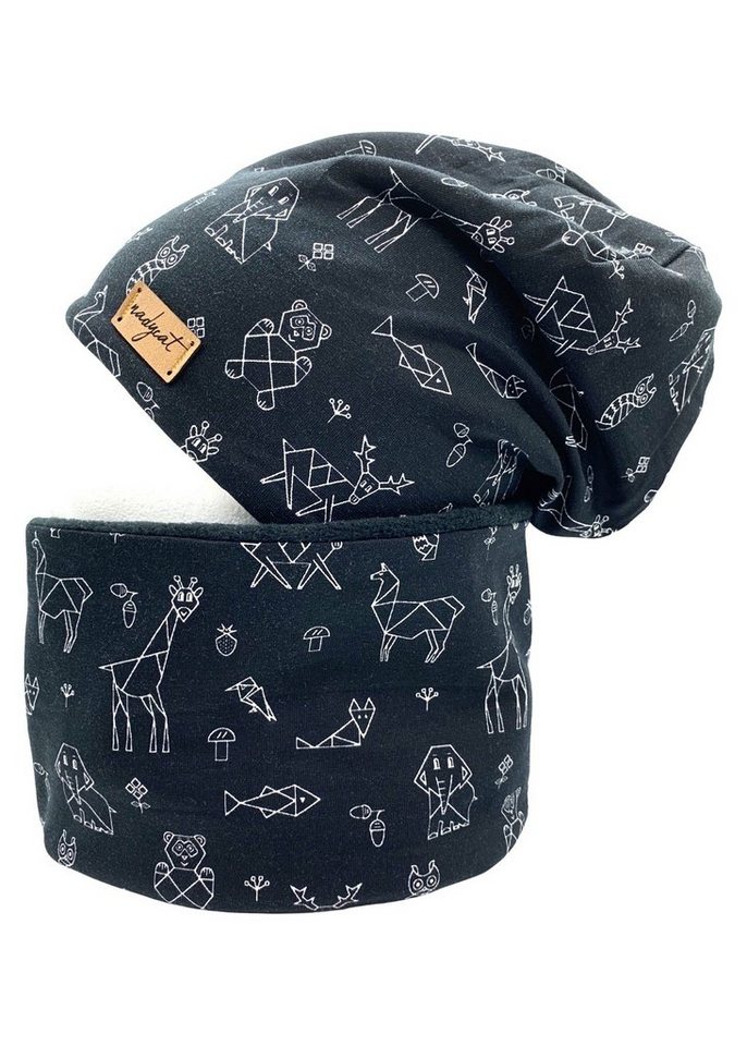 nadycat Beanie ANIMALS schwarz (2-St., Beanie mit passendem Loop) handgefertigt aus der Lausitz von nadycat