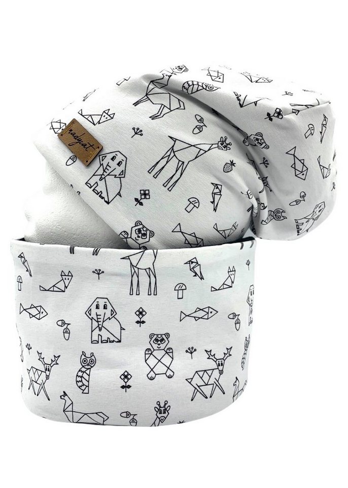 nadycat Beanie ANIMALS white (2-St., Beanie & Loop) handgefertigt aus der Lausitz von nadycat