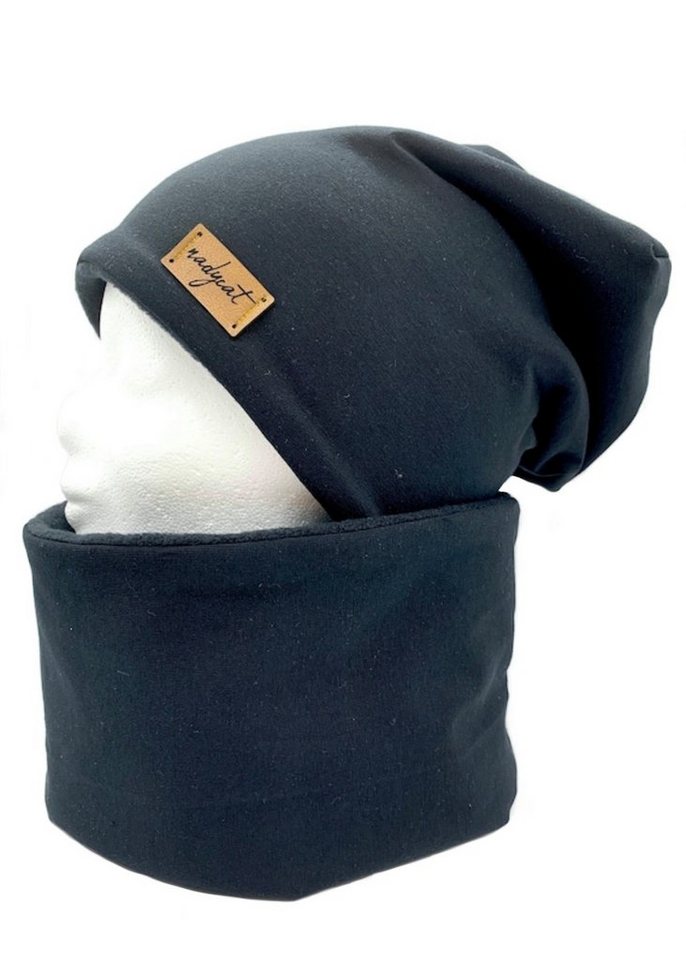 nadycat Beanie BLACK UNI (2-St., Beanie & Loop) handgefertigt aus der Lausitz von nadycat