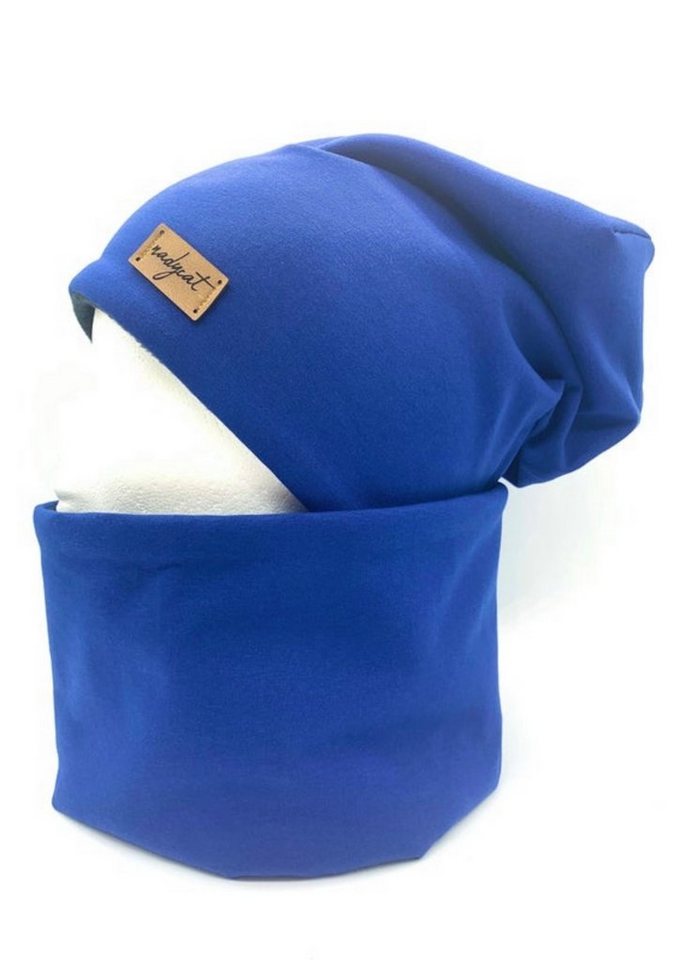 nadycat Beanie BLAU UNI (2-St., Beanie & Loop) handgefertigt aus der Lausitz von nadycat