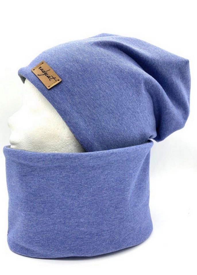 nadycat Beanie BLAU meliert UNI (2-St., Beanie & Loop) handgefertigt aus der Lausitz von nadycat