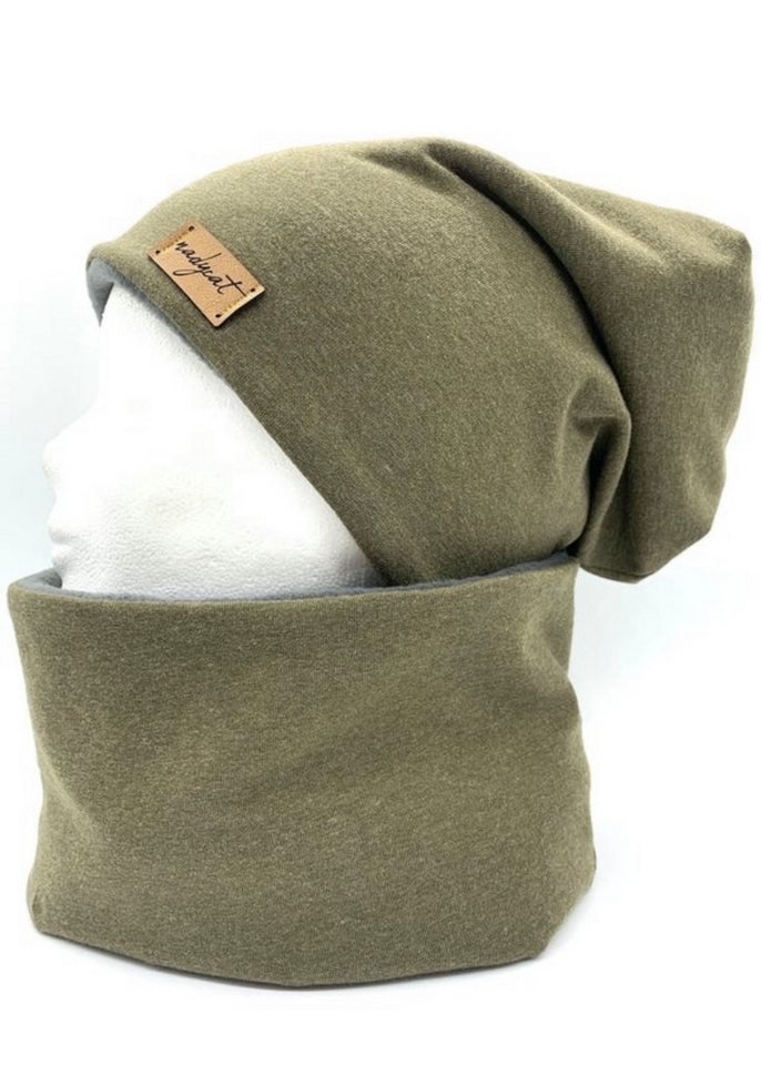 nadycat Beanie KHAKI meliert UNI (2-St., Beanie & Loop) handgefertigt aus der Lausitz von nadycat