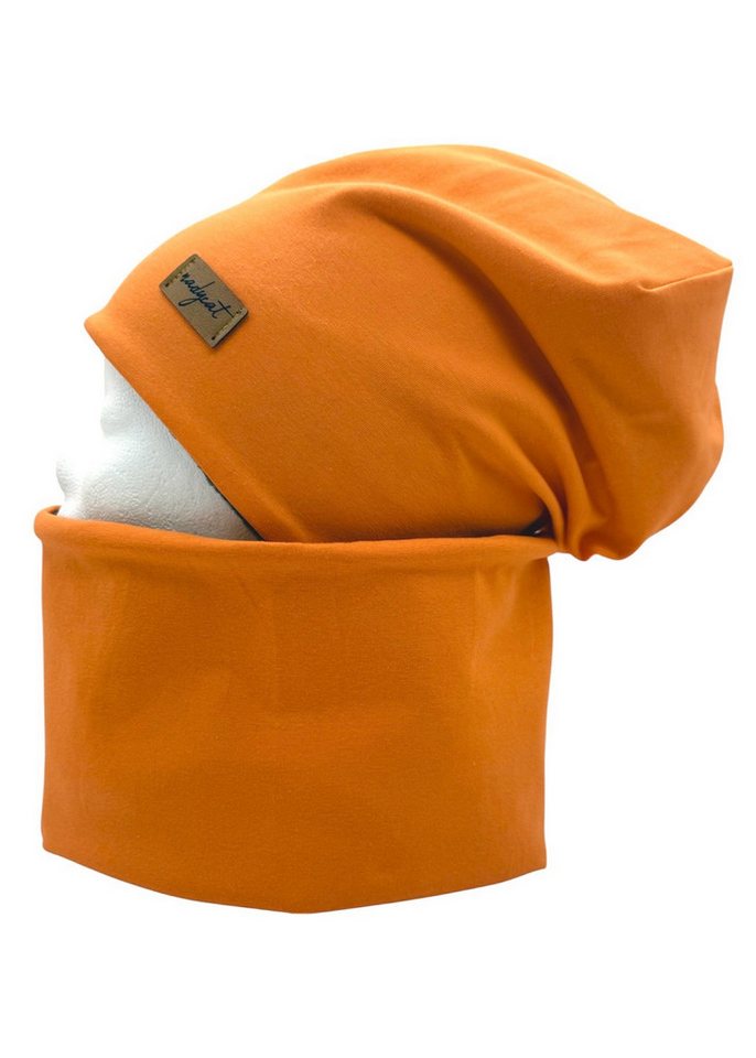 nadycat Beanie ORANGE UNI (2-St., Beanie mit passendem Loop) handgefertigt aus der Lausitz von nadycat