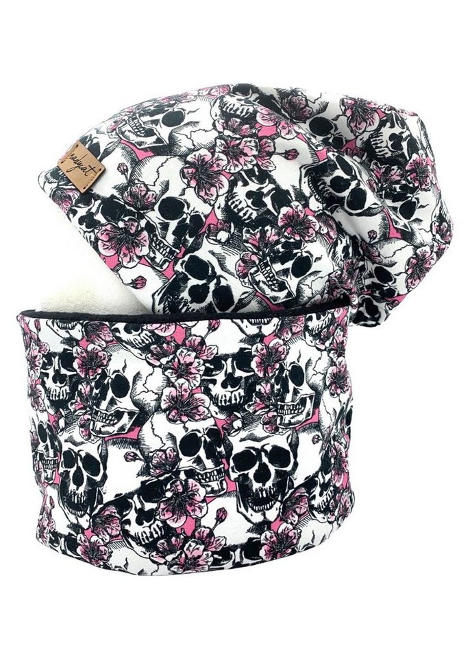 nadycat Beanie SKULLS & FLOWERS (2-St., Beanie & Loop) handgefertigt aus der Lausitz von nadycat