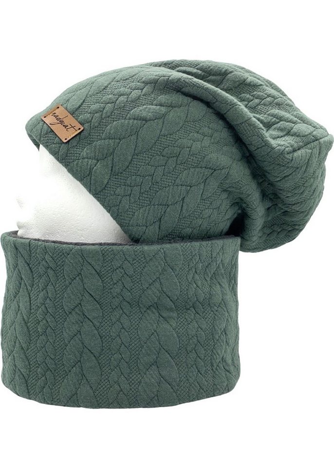 nadycat Beanie ZOPF & STYLE dunkelgrün (2-St., Beanie mit passendem Loop) handgefertigt aus der Lausitz von nadycat