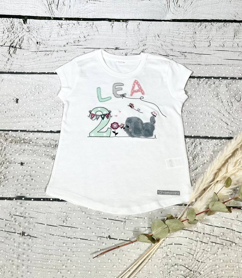 Mädchen Geburtstagsshirt Hund Mit Zahl Personalisiert von naehdesigns