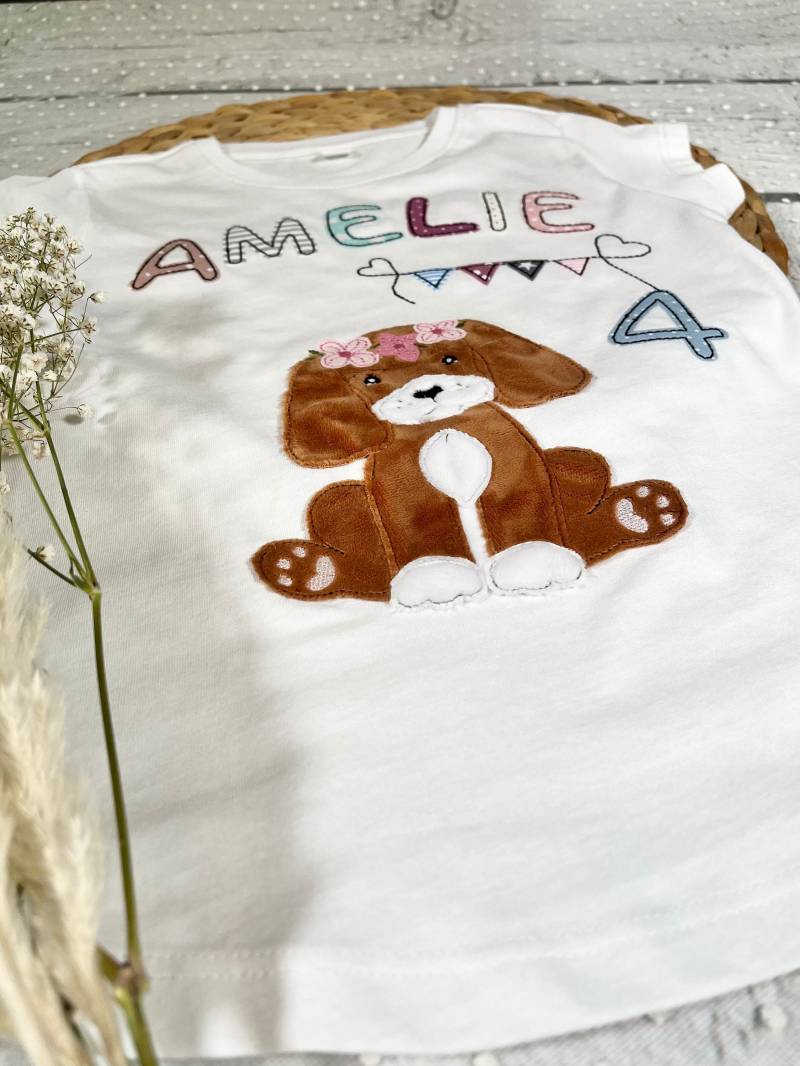 Mädchen Geburtstagsshirt Hund Mit Zahl Personalisiert von naehdesigns