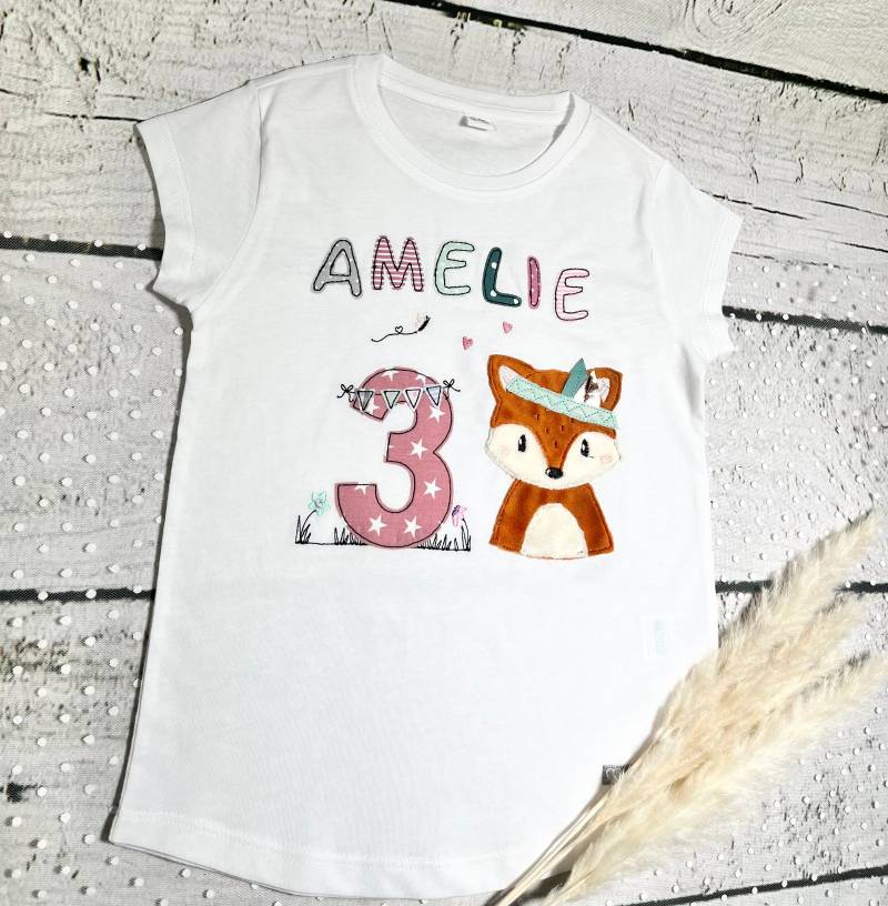 Mädchen Geburtstagsshirt Mit Zahl Und Flauschigem Fuchs Personalisiert von naehdesigns