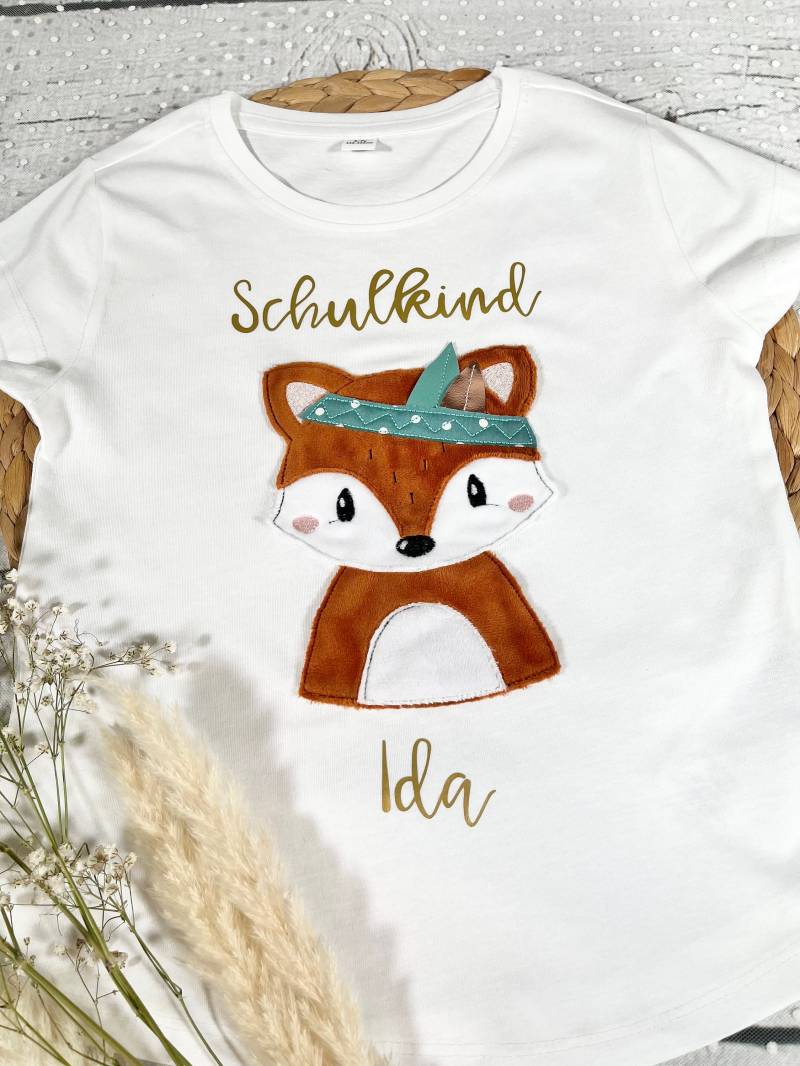 Mädchen T-Shirt Schulkind Mit Flauschigem Fuchs Fuchsmädchen Foxi von naehdesigns