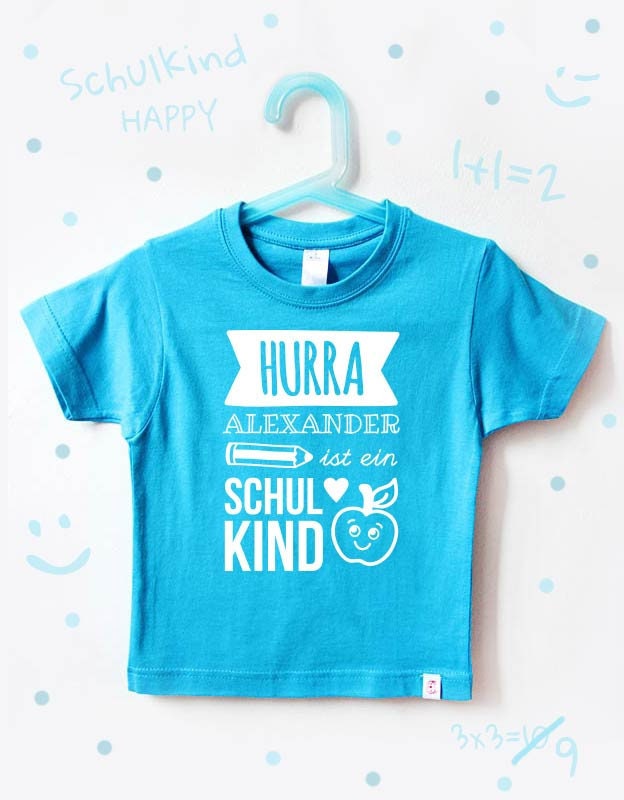 T-Shirt Einschulung Namen | Hurra in Türkis - Einschulungs Shirt Mit Name T Shirts Kinder Schulkind Jungen von naehfeinBerlin