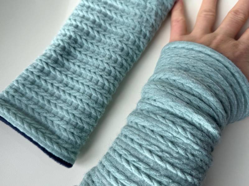 Armstulpen Stulpen Pulswärmer Müffchen Strick Blau Grün Mint Dunkel Fleece Winter Gefüttert Handwärmer Handschuh von naehkombinat