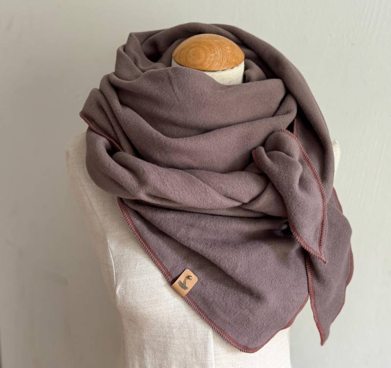 Bio Baumwolle Dreieckstuch Xxl Wickelschal Cappuccino Braun Rost Orange Baumwolltuch Halstuch Schal Stola Winter Fleece Warm Kuschelig Weich von naehkombinat