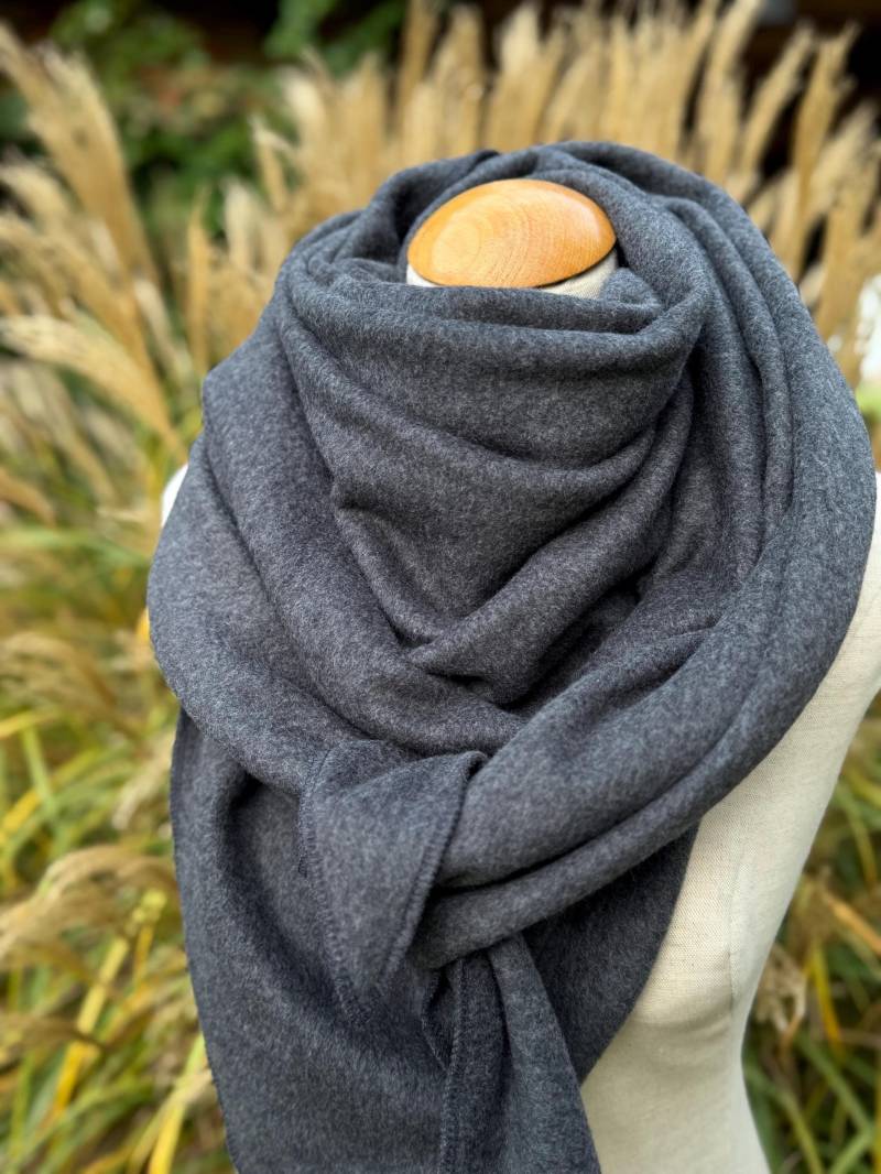 Bio Baumwolle Dreieckstuch Xxl Wickelschal Grau Anthrazit Schwarz Baumwolltuch Halstuch Business Schal Stola Winter Fleece Warm Kuschelig von naehkombinat
