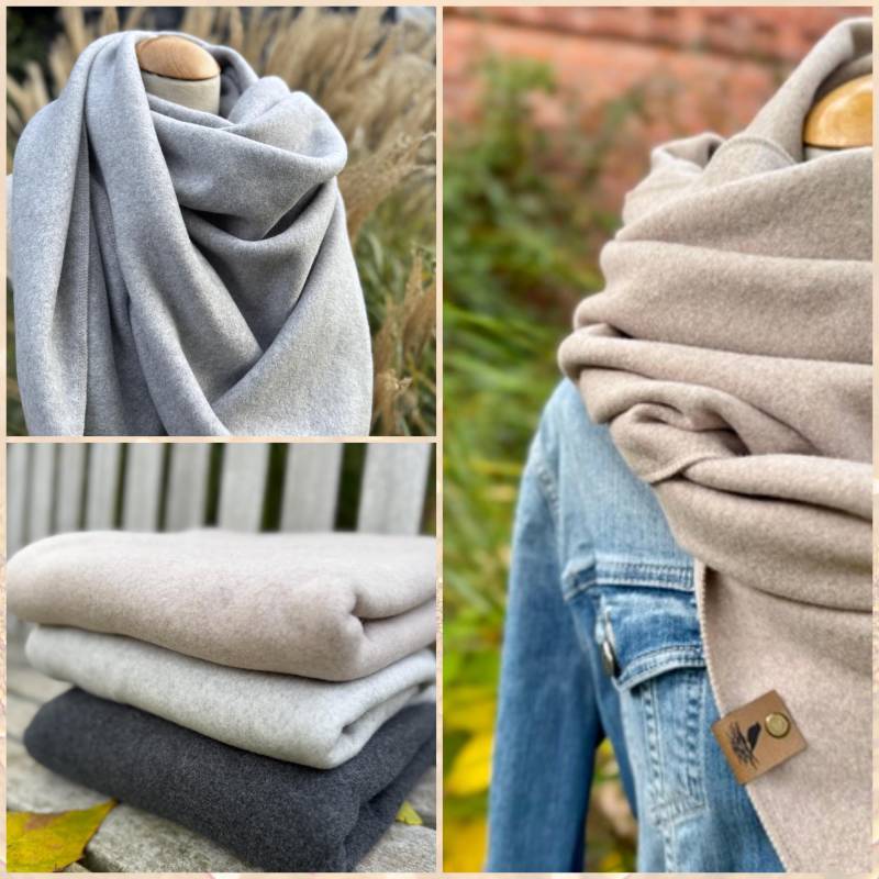 Bio Baumwolle Dreieckstuch Xxl Wickelschal Grau Baumwolltuch Halstuch Business Schal Stola Winter Fleece Warm Kuschelig Weich von naehkombinat