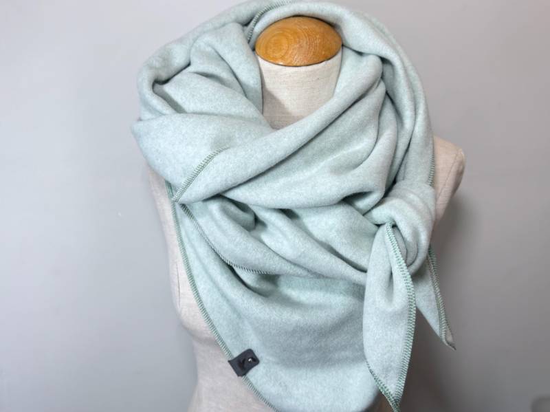 Bio Baumwolle Dreieckstuch Xxl Wickelschal Mint Pastell Grau Baumwolltuch Halstuch Schal Stola Winter Fleece Warm Kuschelig Weich von naehkombinat
