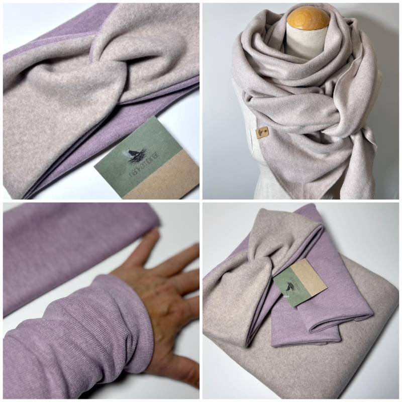 Bio Baumwolle Wickelschal Dreieckstuch Schal Strick Beige Sand Grau Wrap Scarf, Triangular Loop Scarf von naehkombinat