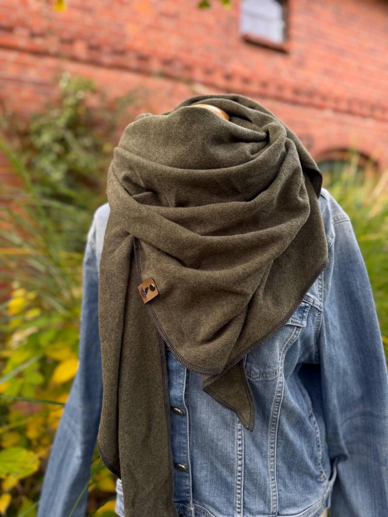 Dreieckstuch Aus Baumwollfleece | Kuscheliges Halstuch Weich Großes Tuch Geschenk Für Sie Handmade Grün Cozy Cotton Scarf von naehkombinat