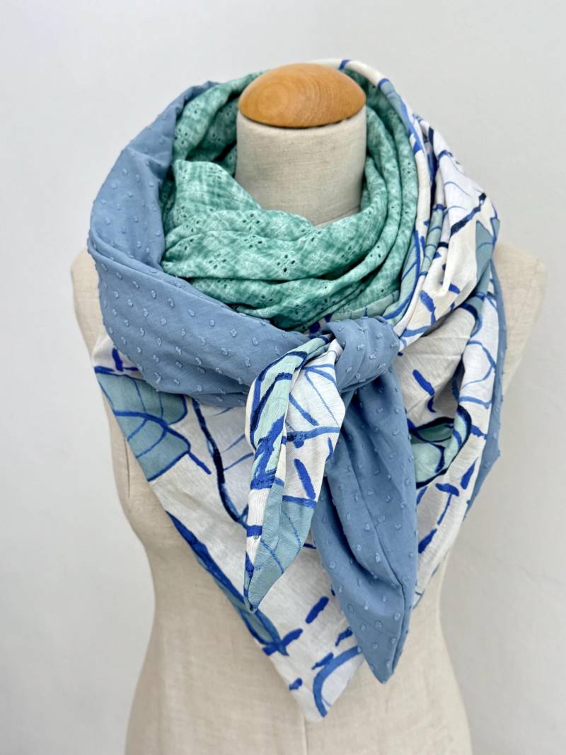 Dreieckstuch Xxl Wickelschal Loopschal Musselintuch Schal Halstuch Stola Sommertuch Gauze Mint Schilf Salbei Grün Blätter Viskose von naehkombinat