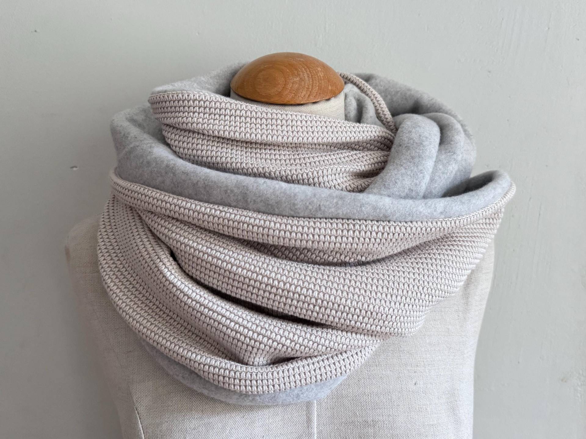 Loop Baumwoll Fleece Loopschal Schal Schlauchschal Wendeschal Beige Ecru Grau Warm Strick Winterschal Weich von naehkombinat