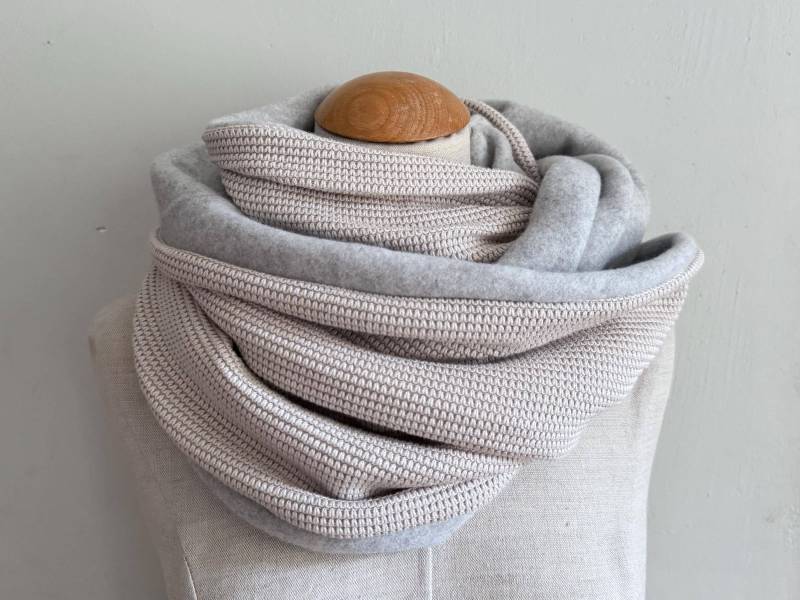 Loop Baumwoll Fleece Loopschal Schal Schlauchschal Wendeschal Beige Ecru Grau Warm Strick Winterschal Weich von naehkombinat
