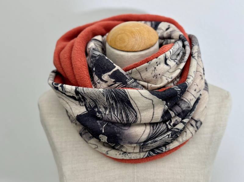 Loop Baumwollfleece Loopschal Schal Schlauchschal Wendeschal Orange Rost Grau Strickstoff Warm Watercolor von naehkombinat