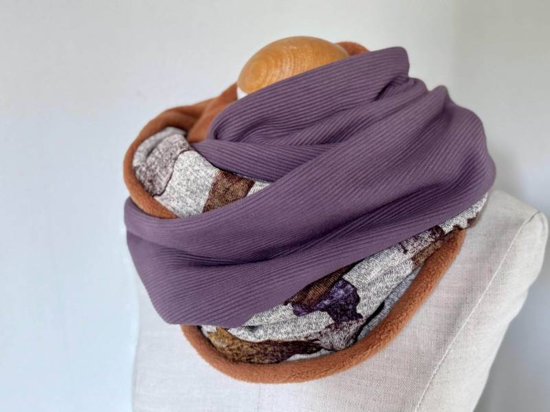 Loop Baumwollfleece Schlauchschal Loopschal Orange Braun Strick Jersey Cognac Aubergine Lila Wendeschal Baumwollschal Baumwolle von naehkombinat