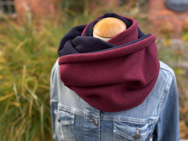 Loop Loopschal Schal Schlauchschal Wendeschal Baumwolle Burgundy Weinrot Blau Marine Strick Fleece Winter Warm von naehkombinat