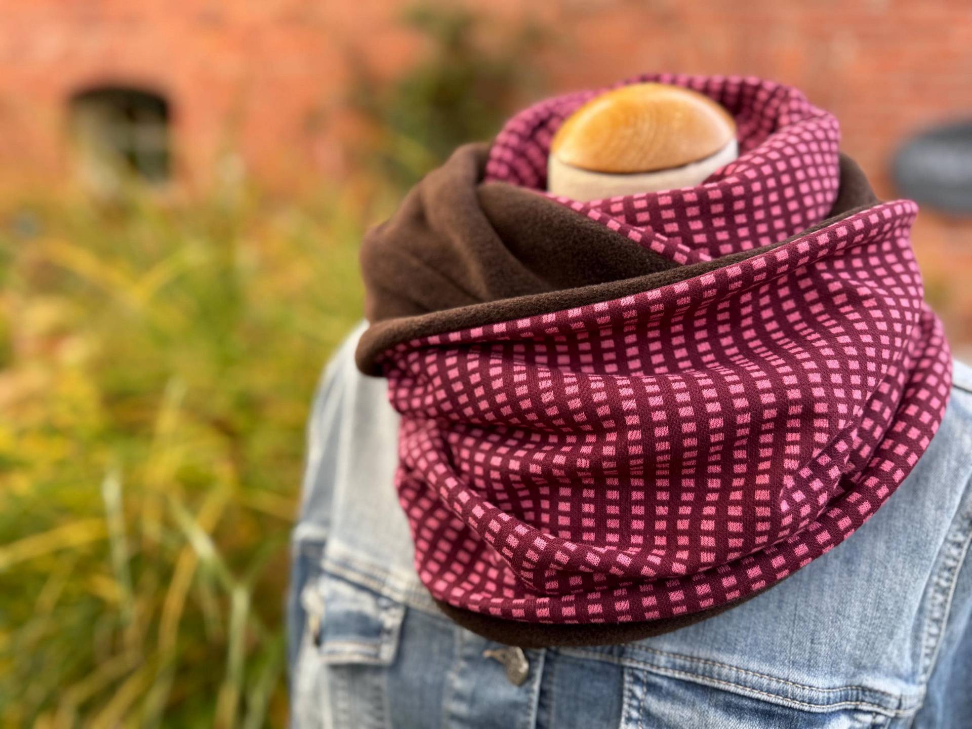 Loop Loopschal Schal Schlauchschal Wendeschal Baumwolle Burgundy Weinrot Braun Pink Rosa Ornament Strick Fleece Winter Warm von naehkombinat